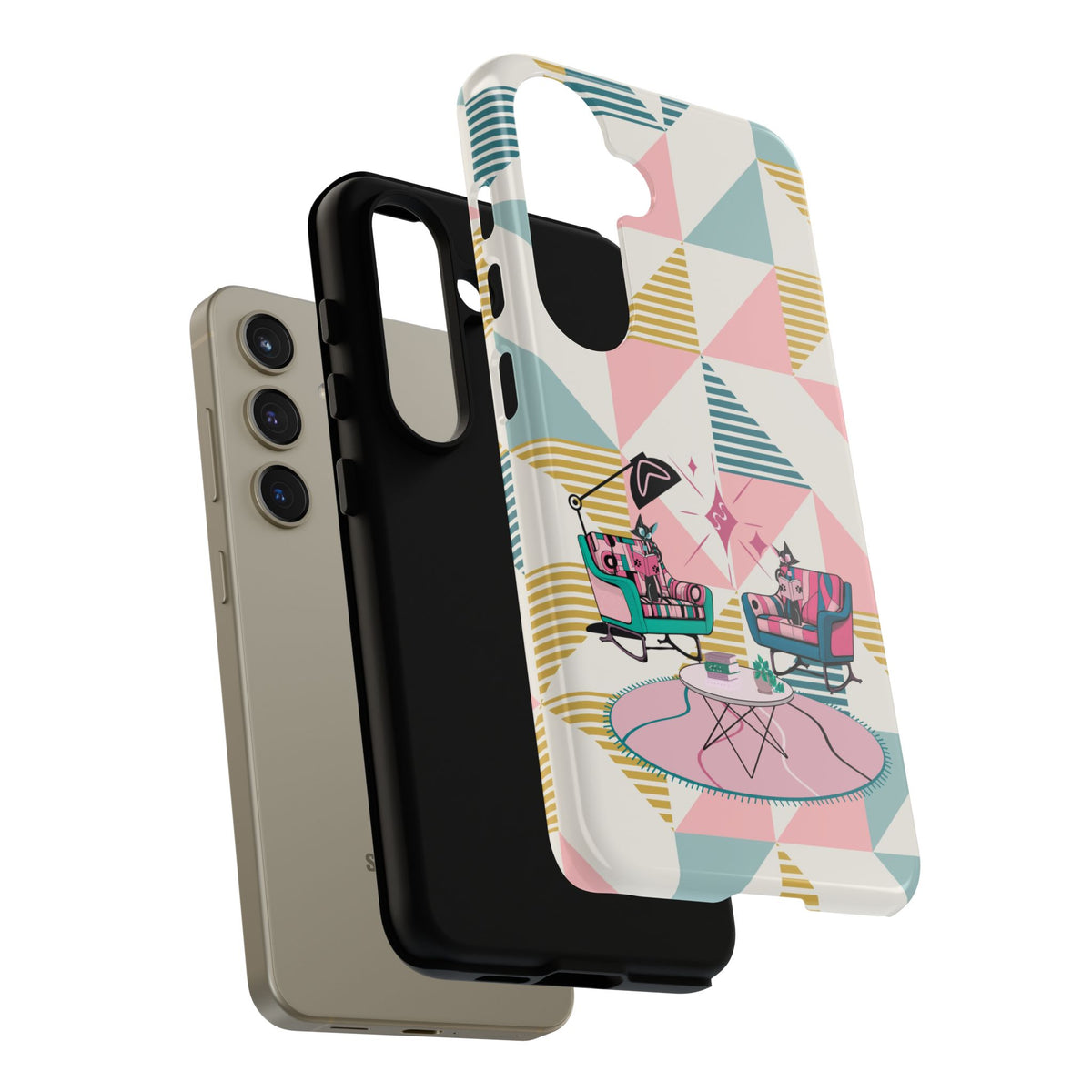 Atomic Cats Reading, Book Talk, Book Lover, Retro Chic Phone Case with Retro Vibe - Cozy Living Room Design