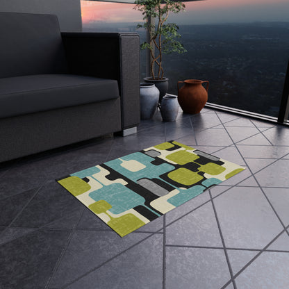 Mid Century Modern Geometric Indoor, Outdoor Area Rug, Lime Green, Aqua Blue, Black - Mid Century Modern Gal
