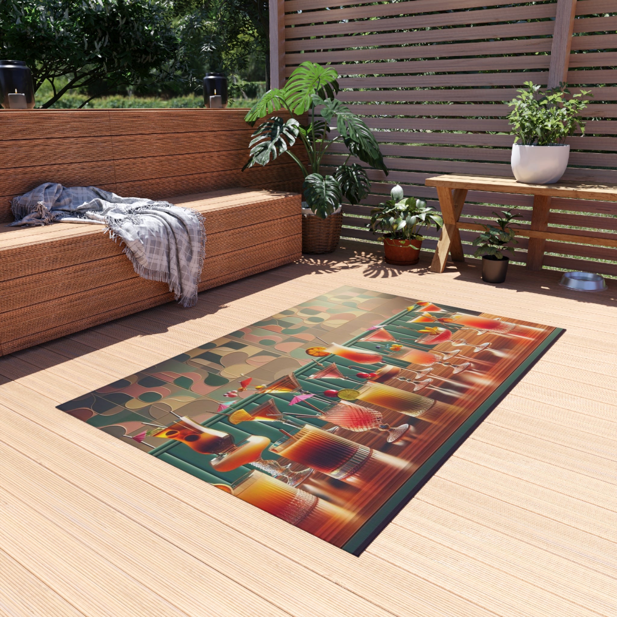 Mid Century Modern Cocktail Rug, Palm Spring Cali Patio Kitschy 50s ...