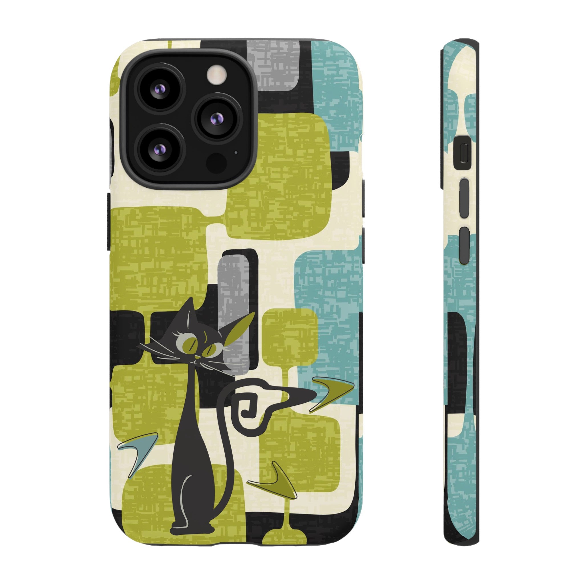 Mid Century Modern Geometric Kitschy Cat, Boomerang Retro Smart Phone Tough Cases