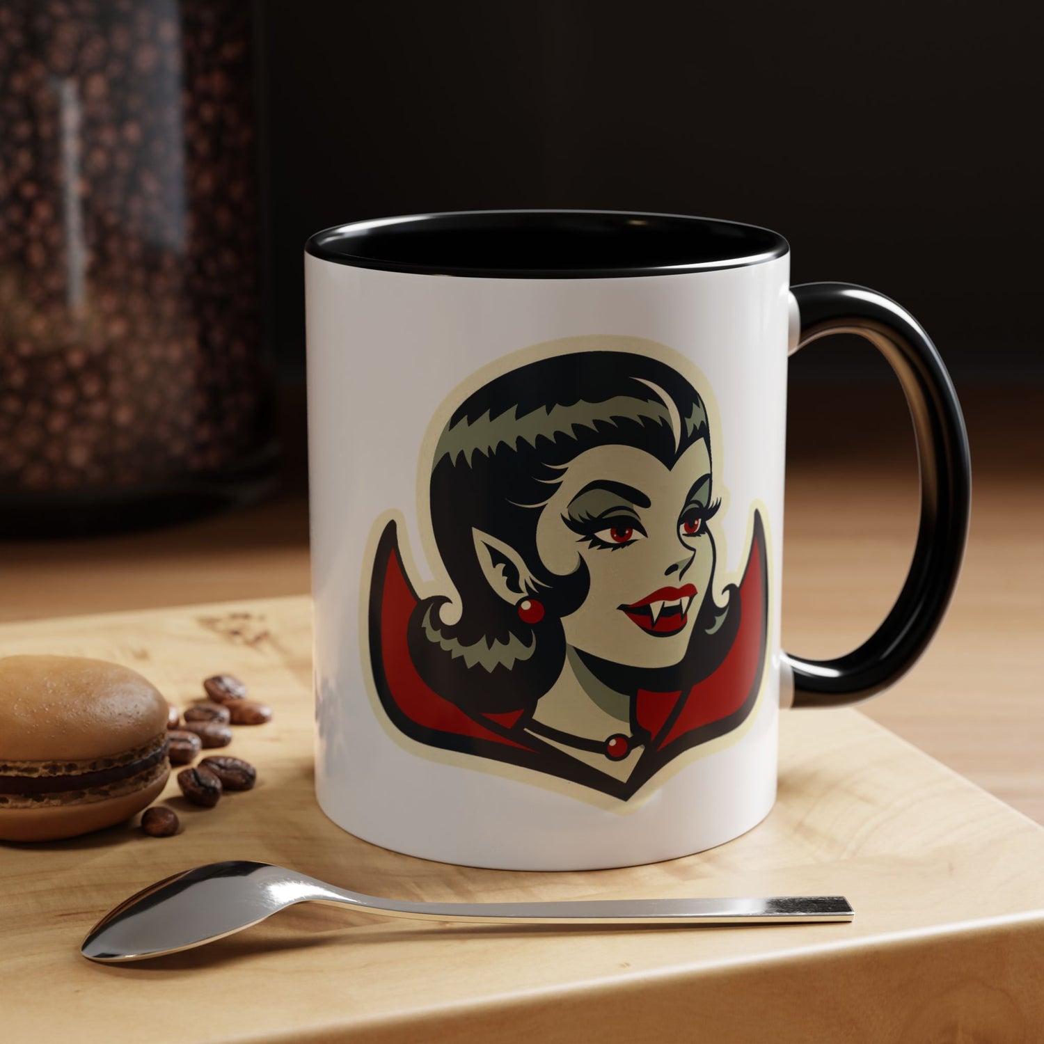 Vampire Dracula Girl Halloween Goth Horror Buff MCM Accent Coffee Mug - Mid Century Modern Gal