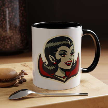 Vampire Dracula Girl Halloween Goth Horror Buff MCM Accent Coffee Mug - Mid Century Modern Gal