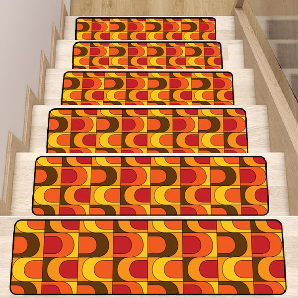 70s Groovy Wave Retro Mid Century Modern Orange, Brown Red, Yellow MCM Non Slip Carpet for Stairs Treads