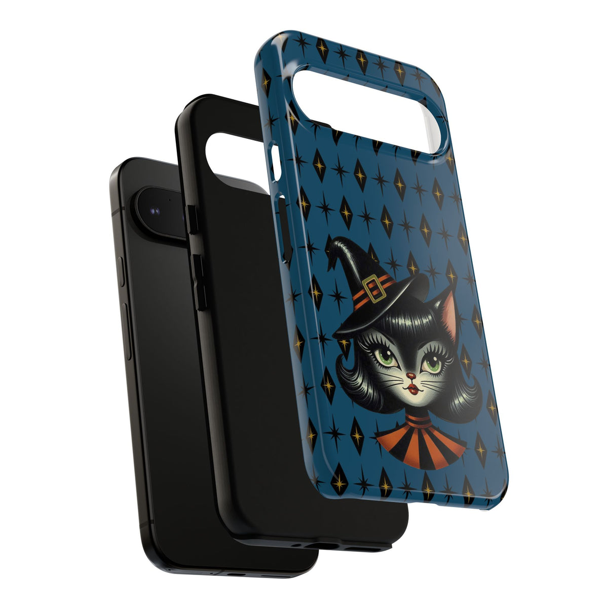 Vintage Halloween Black Cat Sexy Sexton Mid Century Modern Blue Tough Phone Case
