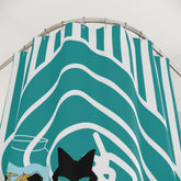 Atomic Cat Mid Century Modern Fish Art Modern Cat Shower Curtain – Vintage Aqua Stripes & Whimsical Design - Mid Century Modern Gal