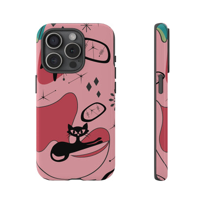 Atomic Cat, Pink Mid Century Modern, Egg Chair, Space Cat Tough Phone Case