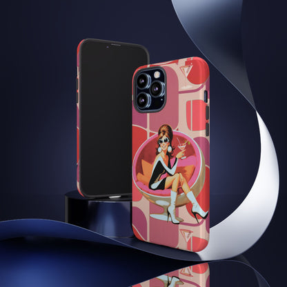 Mid Mod 60s Mod Gal, Kick Back Enjoy, Retro Chic Phone Case with Cocktail Design