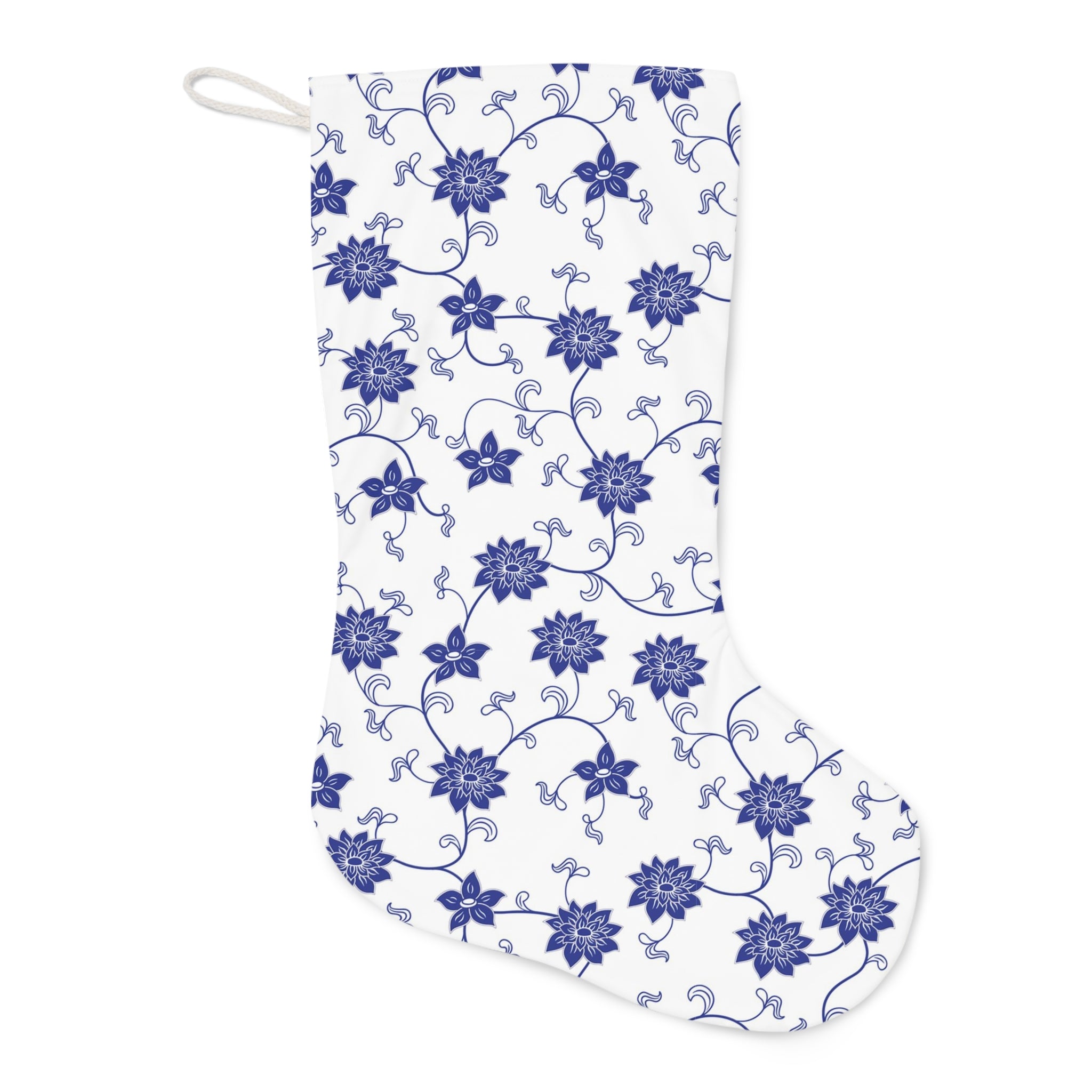 Chinoiserie Christmas Stocking, Blue, White Willow, Scrolling Floral, Whimsical, Mod Chinoiserie Holiday Collections