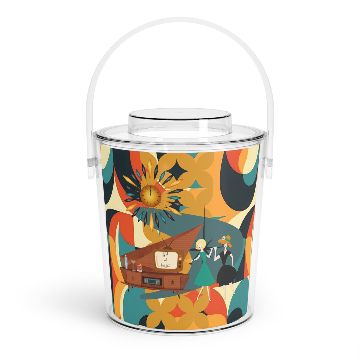 Mid Century Modern Barware, Ice Bucket with Tongs, Jazzy Ladies Lesbian Couple, Bestie Friends, Kitschy Fun Retro Outdoor Entertaining - Mid Century Modern Gal
