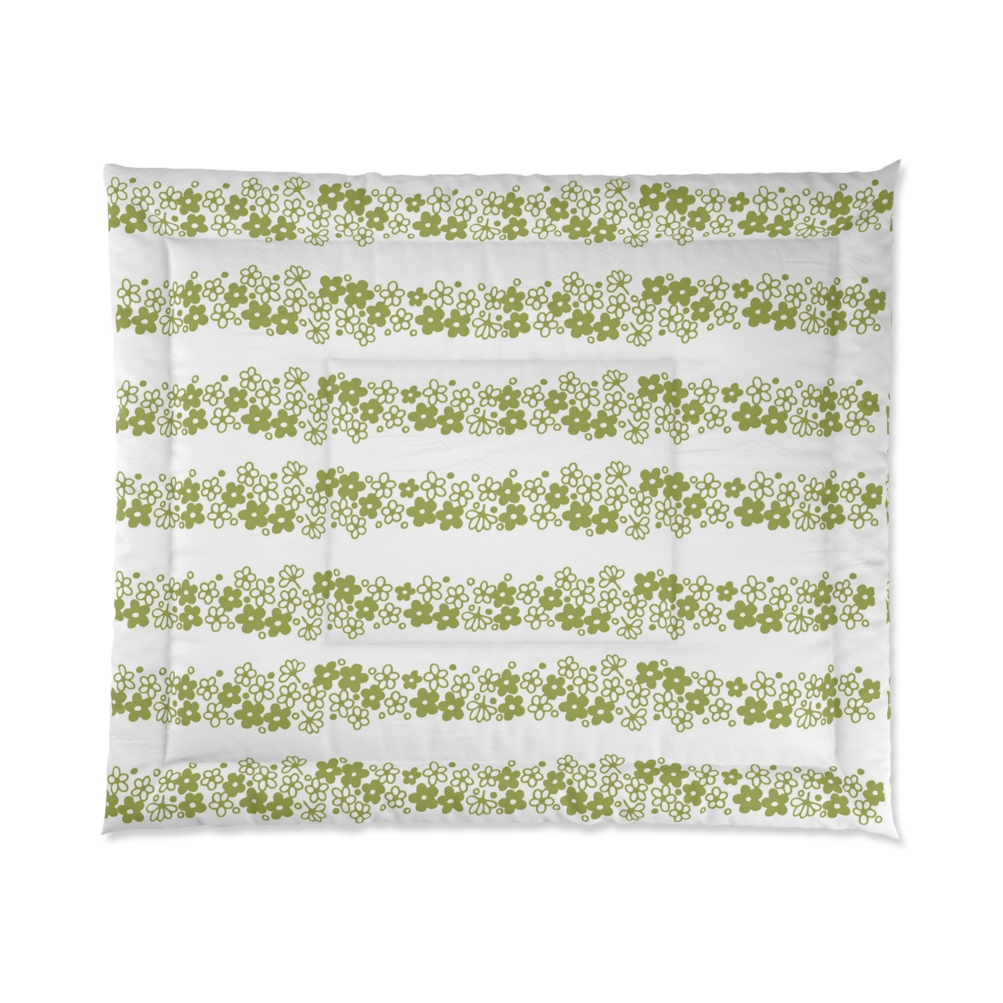 Pyrex Crazy Daisy Spring Blossom Retro Botanical Green Floral Comforter - Mid Century Modern Gal