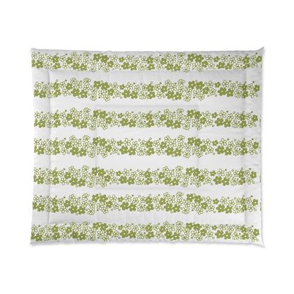 Pyrex Crazy Daisy Spring Blossom Retro Botanical Green Floral Comforter - Mid Century Modern Gal