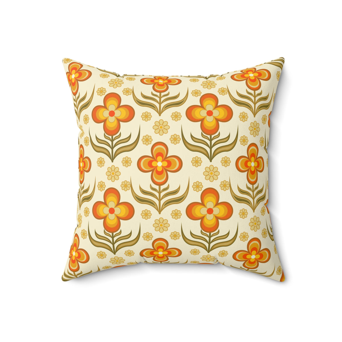 70s Retro Groovy Flower Power Floral Orange, Yellow Green Pillow And Cover - Mid Century Modern Gal