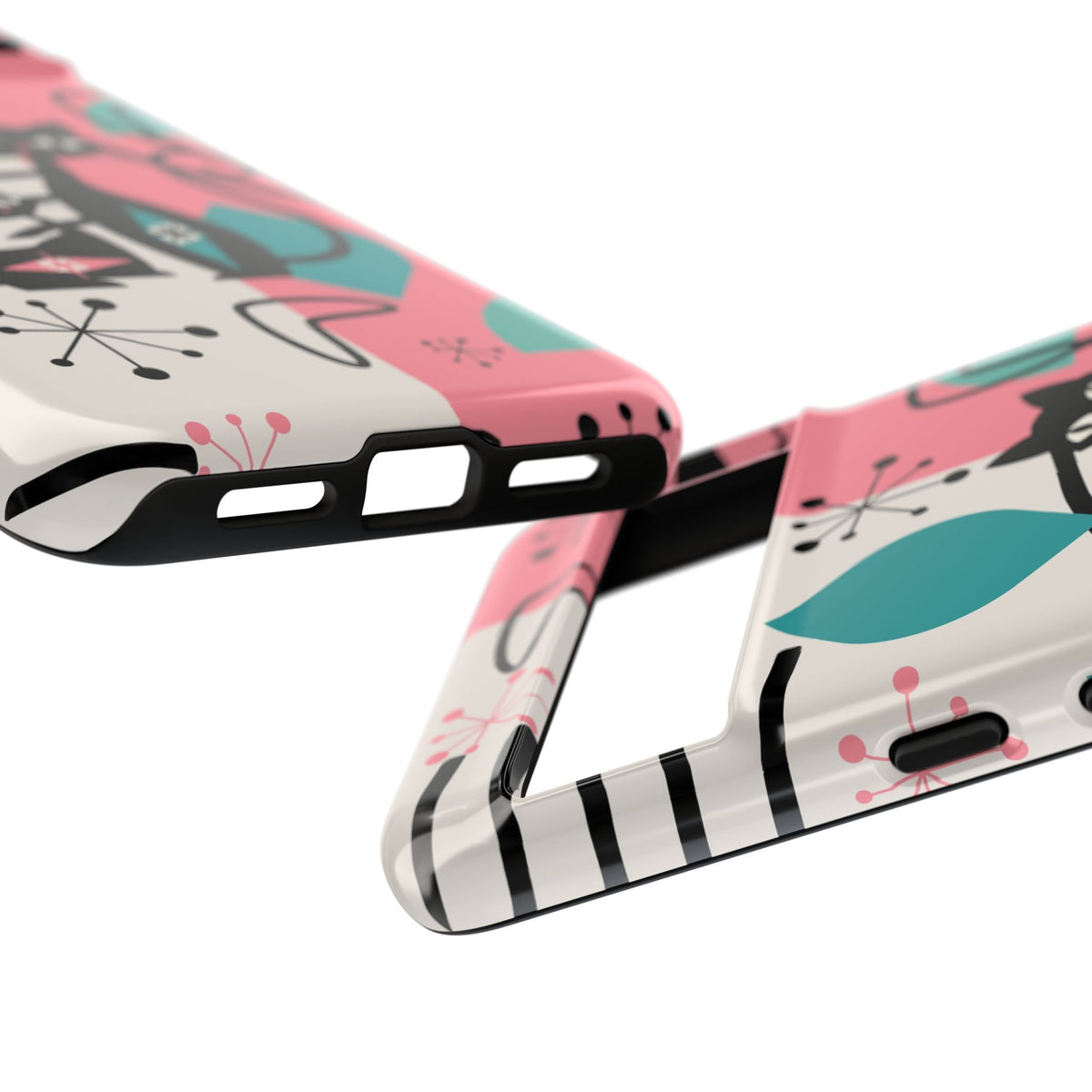 Mid Mod Atomic Cat Boomerang Starburst, Pink, Black Kitschy Stylish Cat Phone Case: Modern Design for Cat Lovers