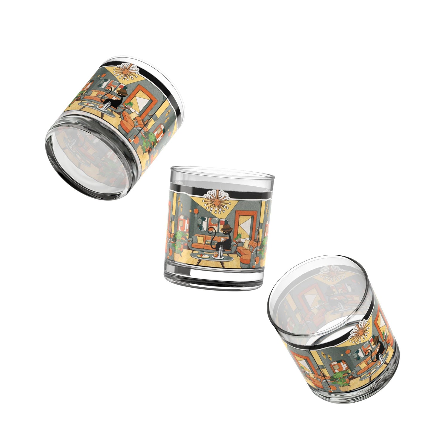 Mid Century Modern Barware Cool Cat Dude Bourbon Whiskey Glassware - Mid Century Modern Gal