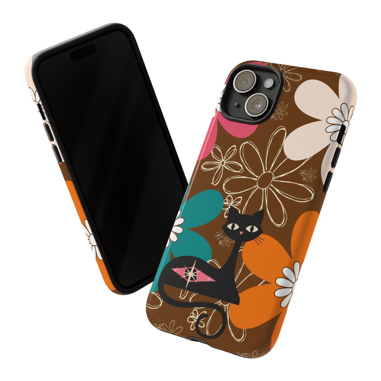 Atomic Cat Retro 70s Vibe Flower Power Tough Cases: Cute Floral and Cat Phone Case for Cat Lovers