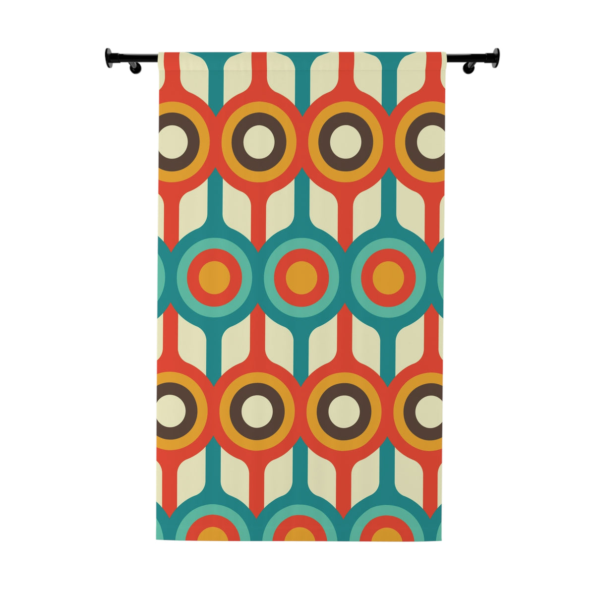 Mid Century Modern, Groovy 70's, Burnt Orange, Teal, Mustard Yellow, Brown, Geometric Retro Mid Century Decor Window Curtains With Bonus - Mid Century Modern Gal