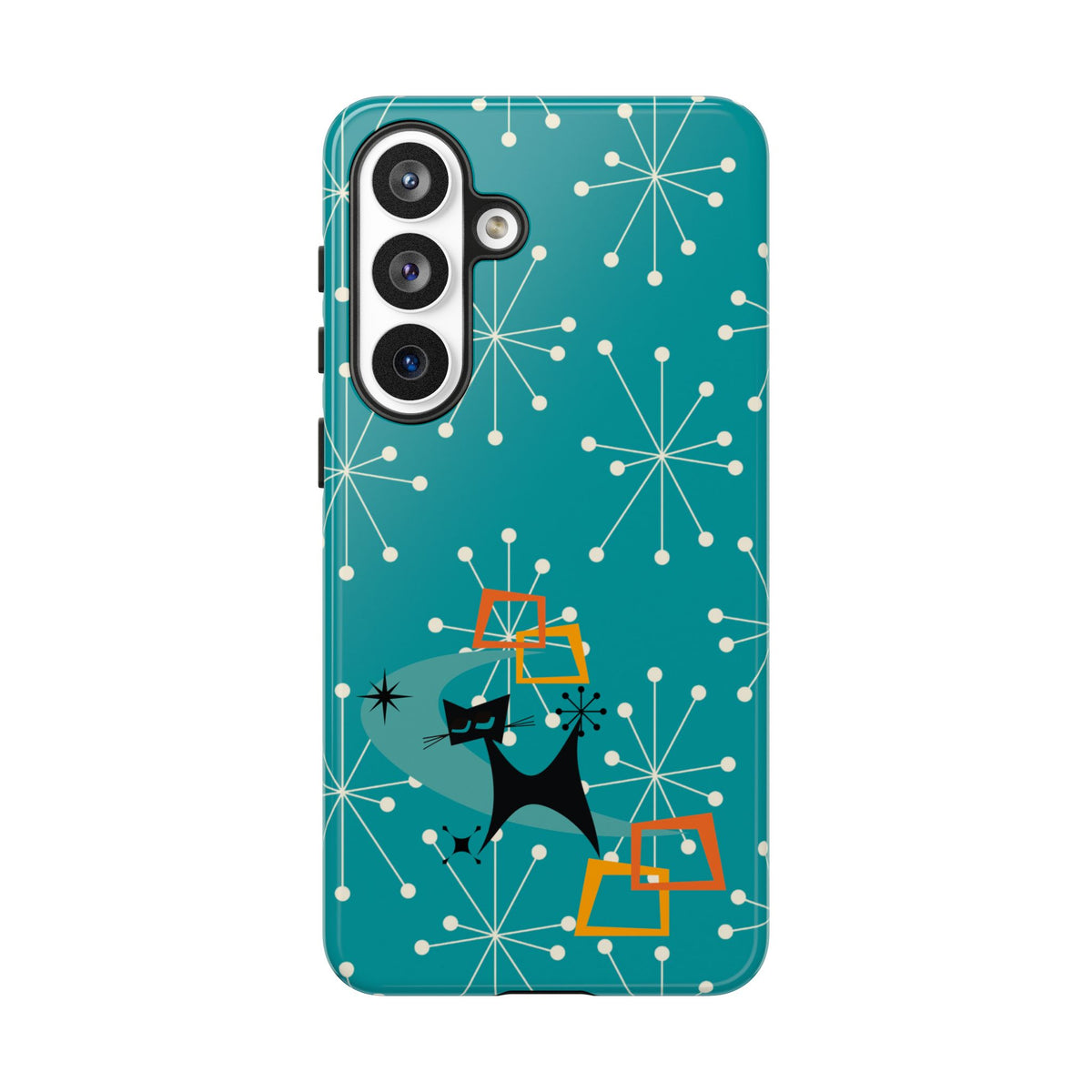 Atomic Space Cat, Starburst Blue, Retro Groovy Smart Phone Tough Phone Cases