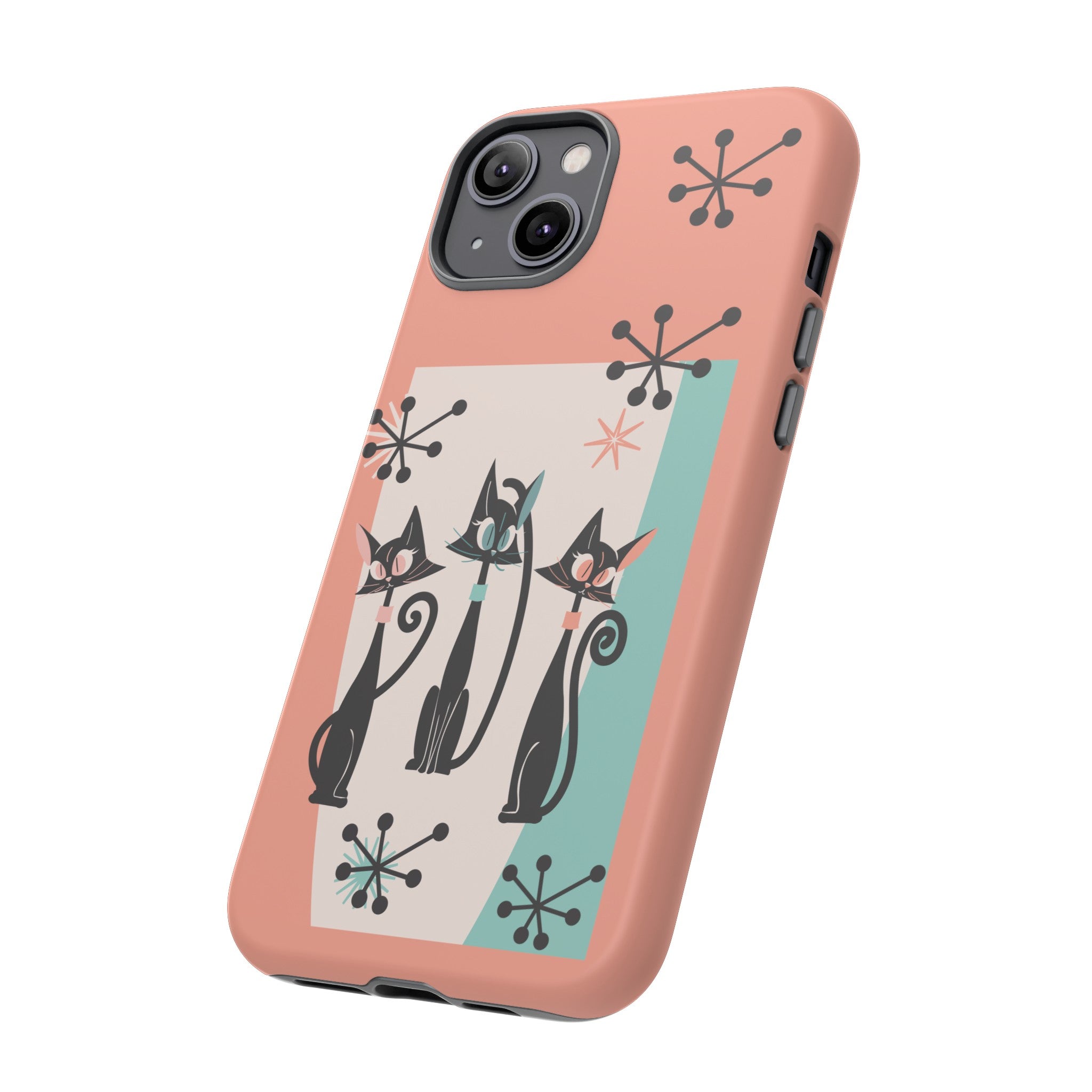 Atomic Cat Mid Mod Coral Aqua Blue Starburst Kitschy Fun Chic Samsung, Smart Phones Tough Cases