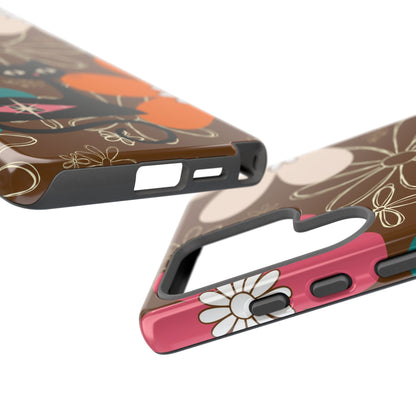 Atomic Cat Retro 70s Vibe Flower Power Tough Cases: Cute Floral and Cat Phone Case for Cat Lovers