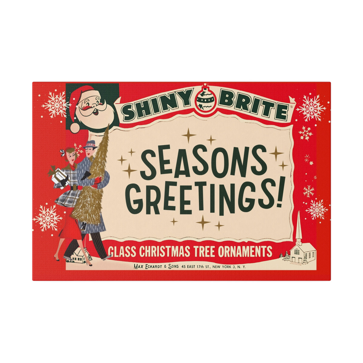 Shiny Brite Vintage Ad, Mid Century Modern Kitschy Christmas Deocr Matte Canvas - Mid Century Modern Gal