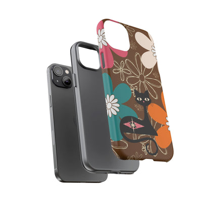 Atomic Cat Retro 70s Vibe Flower Power Tough Cases: Cute Floral and Cat Phone Case for Cat Lovers
