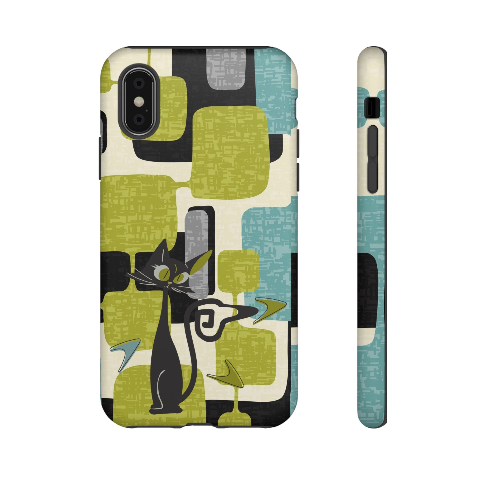 Mid Century Modern Geometric Kitschy Cat, Boomerang Retro Smart Phone Tough Cases