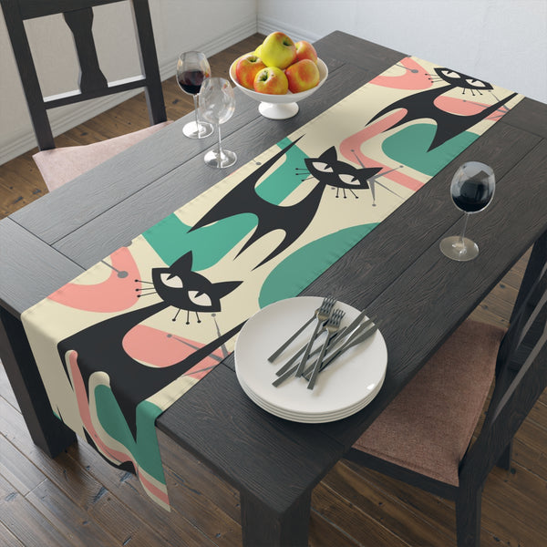 Atomic Cat Kitchen Dining Room Geometric Mint Green, Coral Pink MCM Table Runner