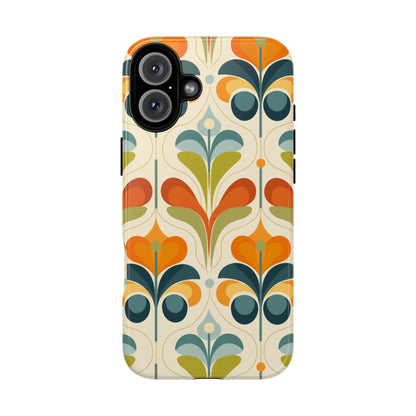 Mid Century Modern Scandinavian Floral, Orange Blue Green Tough Phone Case