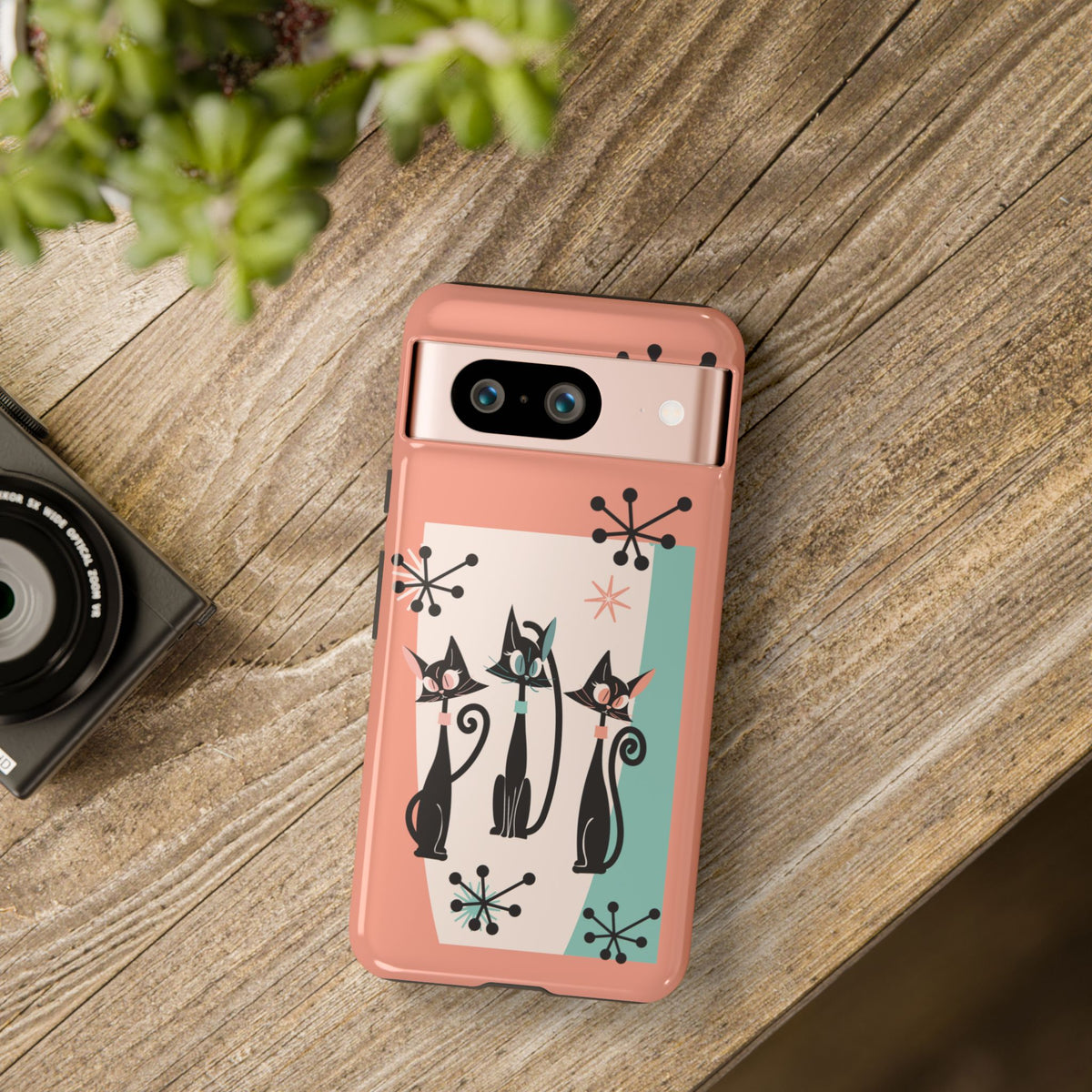 Atomic Cat Mid Mod Coral Aqua Blue Starburst Kitschy Fun Chic Samsung, Smart Phones Tough Cases