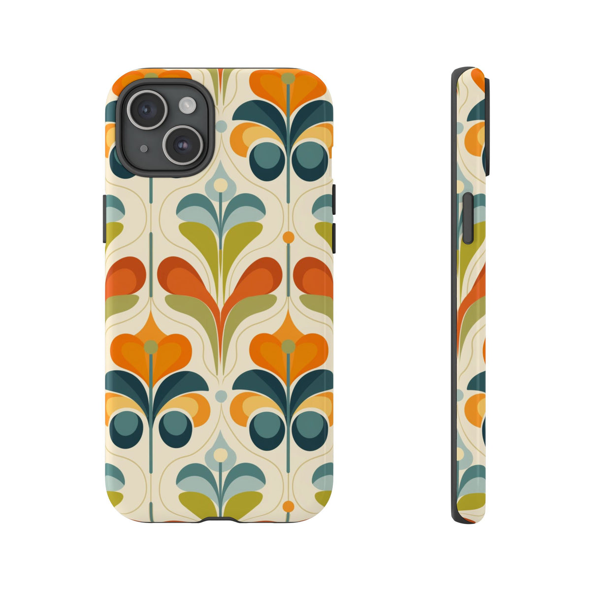 Mid Century Modern Scandinavian Floral, Orange Blue Green Tough Phone Case