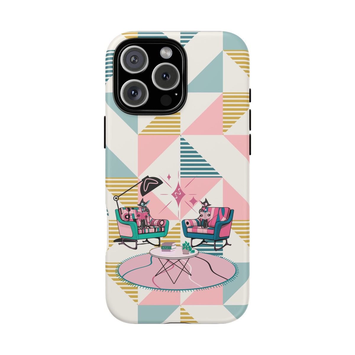 Atomic Cats Reading, Book Talk, Book Lover, Retro Chic Phone Case with Retro Vibe - Cozy Living Room Design
