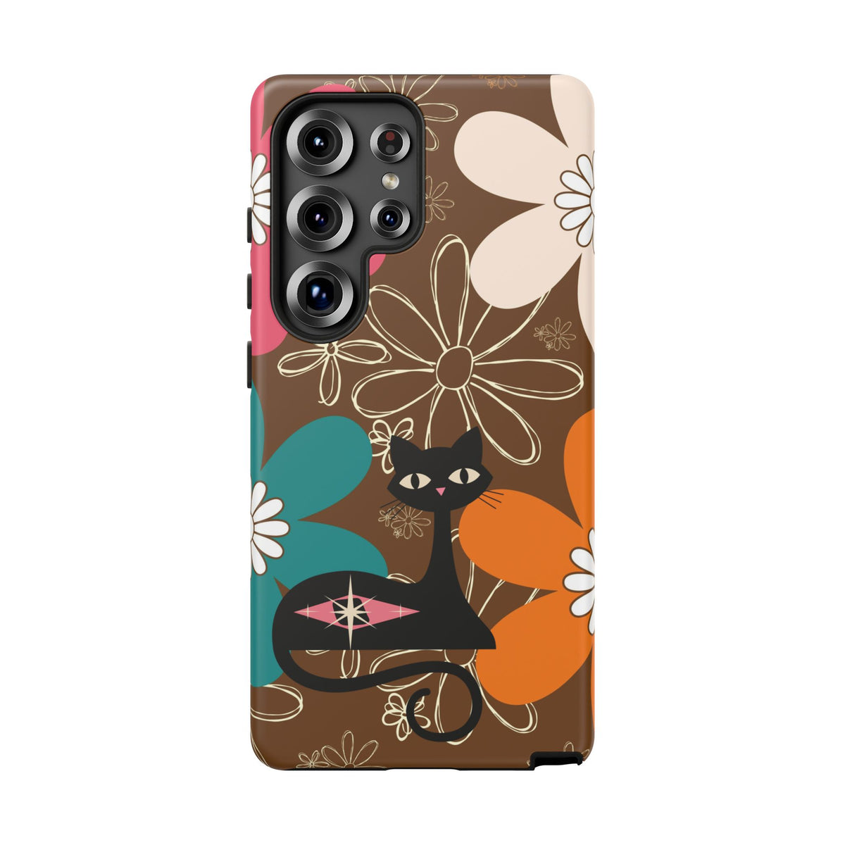 Atomic Cat Retro 70s Vibe Flower Power Tough Cases: Cute Floral and Cat Phone Case for Cat Lovers