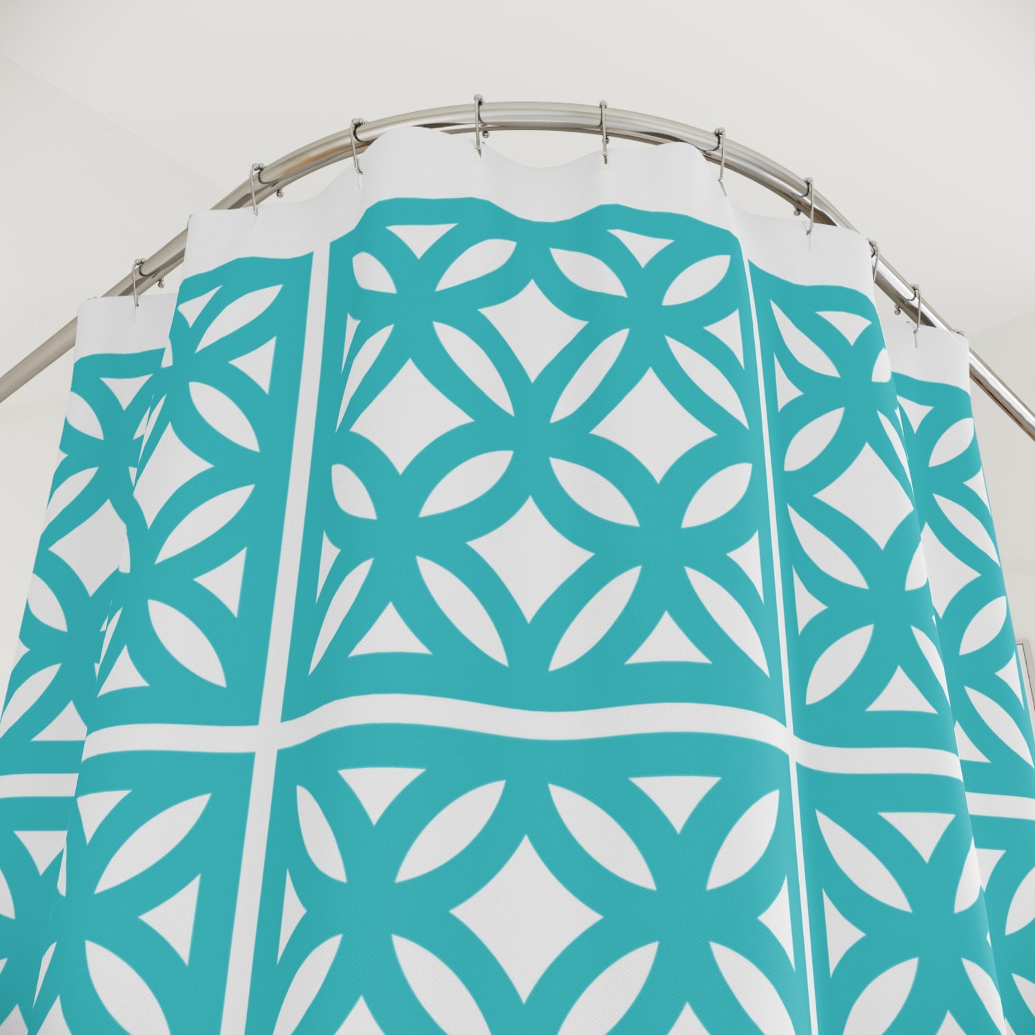 Mid Century Modern 50s Breezeblock Modern Geometric Shower Curtains, Aqua Blue Bath Decor - Mid Century Modern Gal