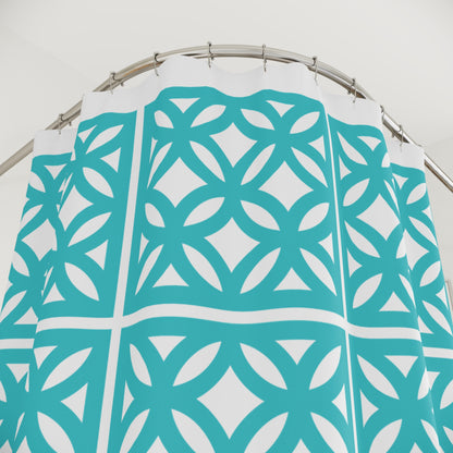 Mid Century Modern 50s Breezeblock Modern Geometric Shower Curtains, Aqua Blue Bath Decor - Mid Century Modern Gal