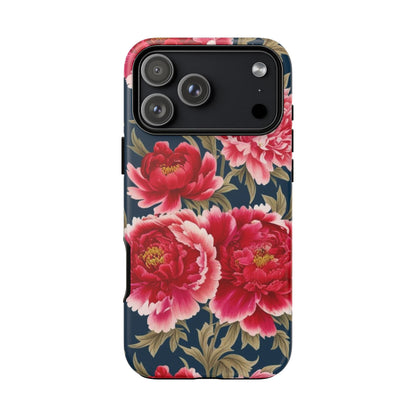 Chinoiserie Royal Blue Pink, Red Roses And Peony Floral Tough Phone Case