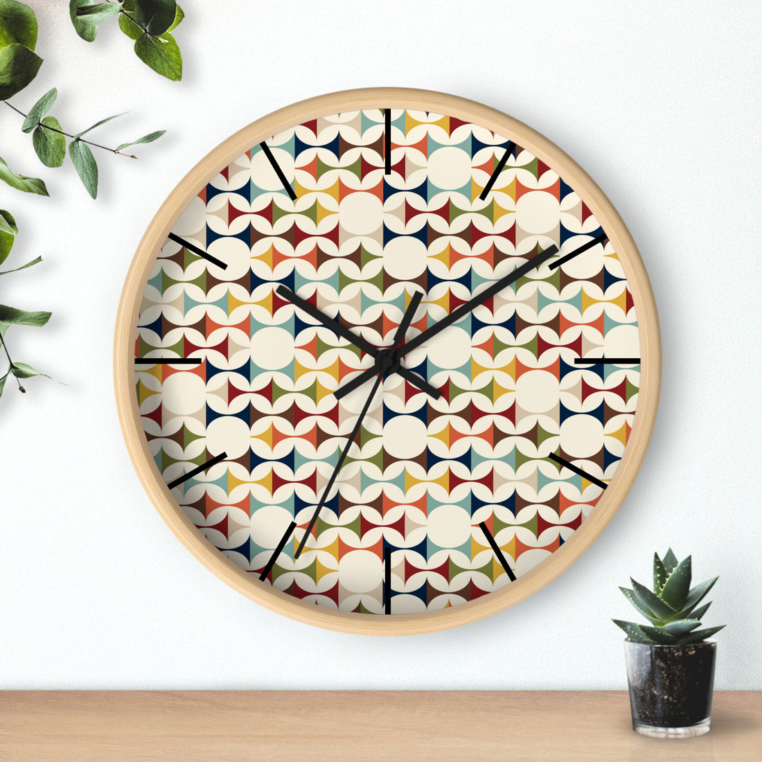 Mid Century Modern Scandinavian Designed, Geometric Retro Colorful Retro Wall Clock