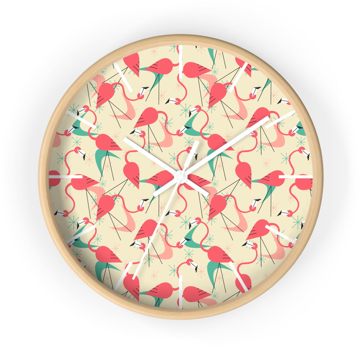 Mid Century Modern Flamingo Wall Clock, Kitschy Quirky Dancing Flamingos Fun Home Decor for Retro Summer Vibes - Mid Century Modern Gal