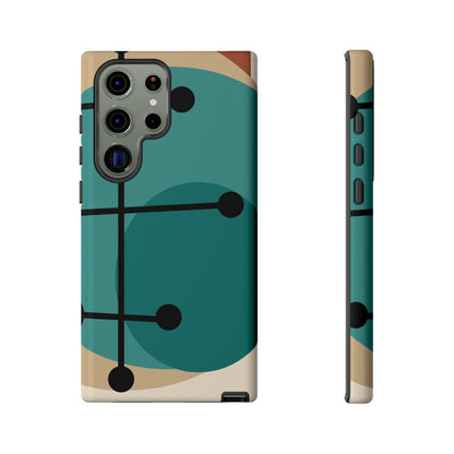 Mid Century Mod, Geometric, Retro Beige Teal Blue, Smart Phones Tough Phone Cases