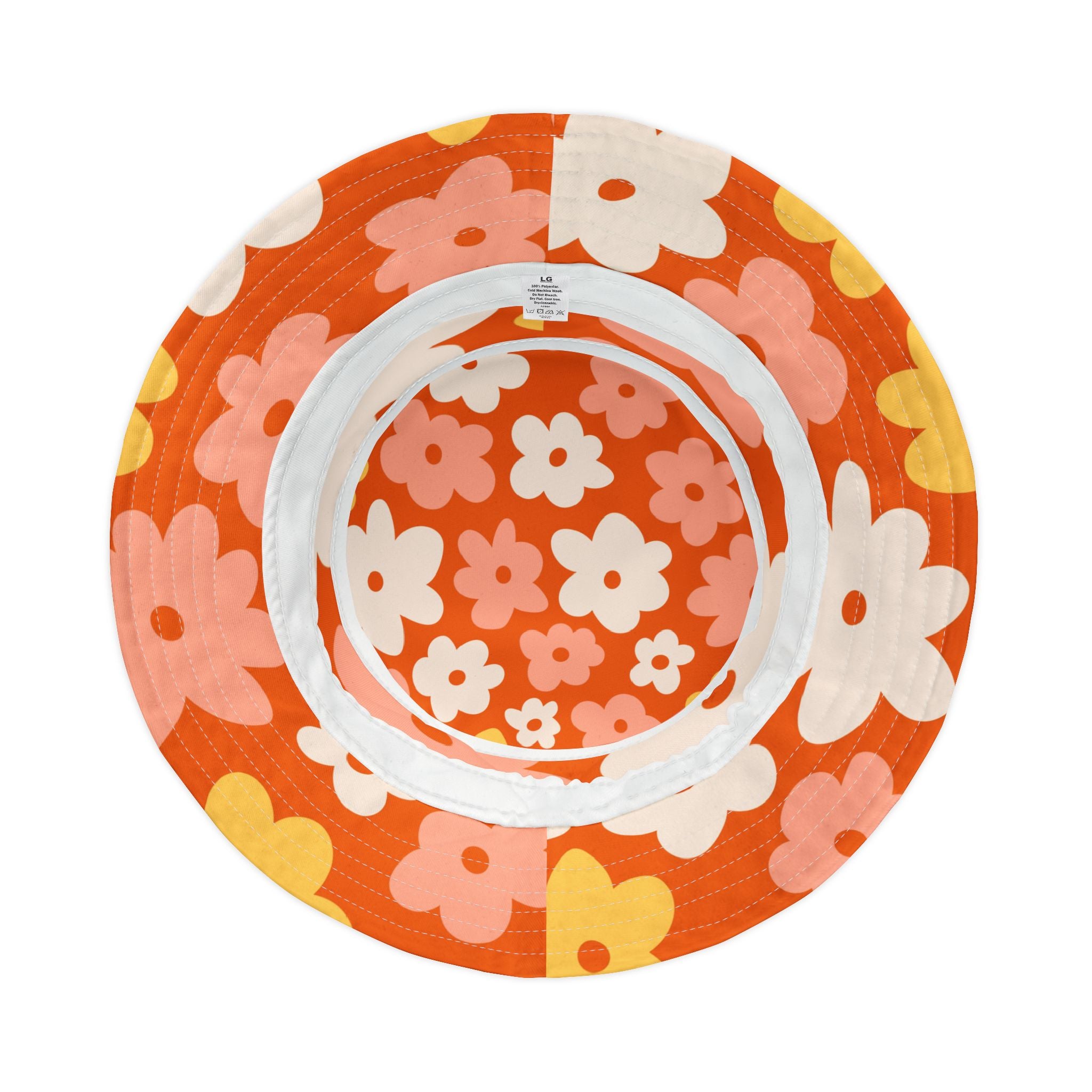 Retro 70s Flower Power  Floral Bucket Hat - Vibrant Summer Style for Festivals and Casual Outings - Mid Century Modern Gal