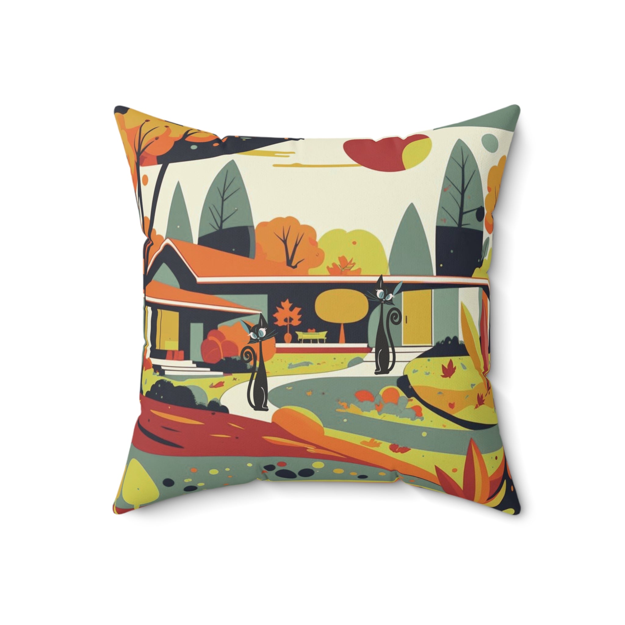 Atomic Cat Mod Home Kitschy Harvest Fall Seasonal Pillow And Insert - Mid Century Modern Gal