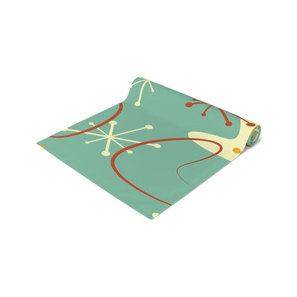 Mid Century Modern Mint Blue Grass Mustard yellow Retro Abstract MCM Home Decor Table Runner - Mid Century Modern Gal