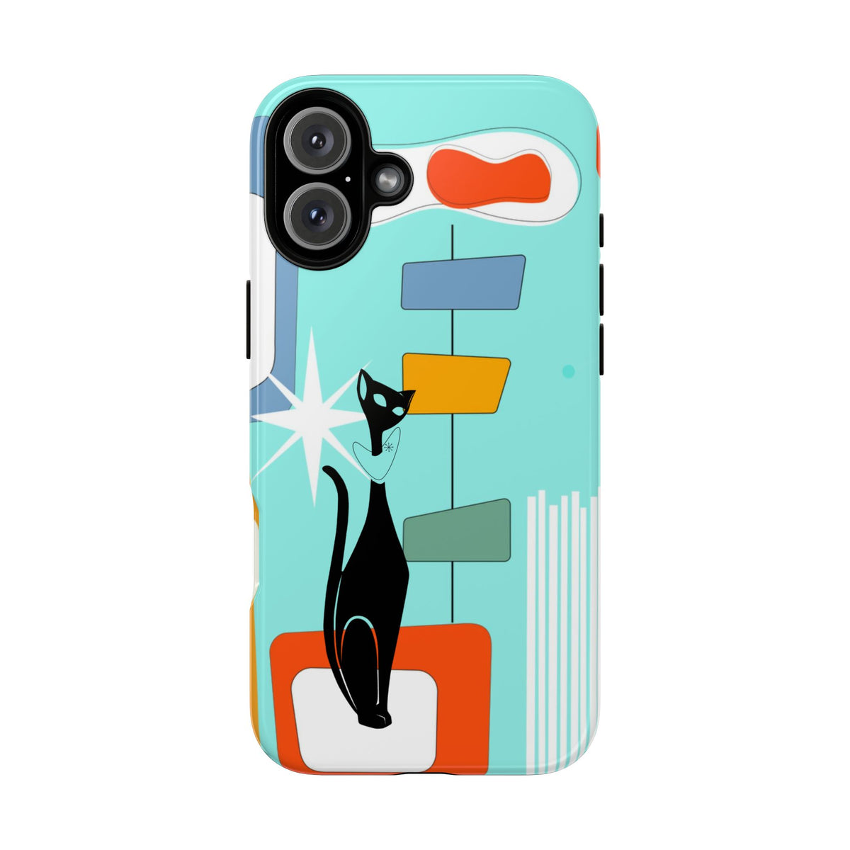 Atomic Cat, Mid Mod Aqua Blue, Geometric, Samsung, Google Pixel, Apple iPhone Tough Cases