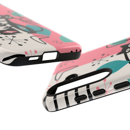 Mid Mod Atomic Cat Boomerang Starburst, Pink, Black Kitschy Stylish Cat Phone Case: Modern Design for Cat Lovers