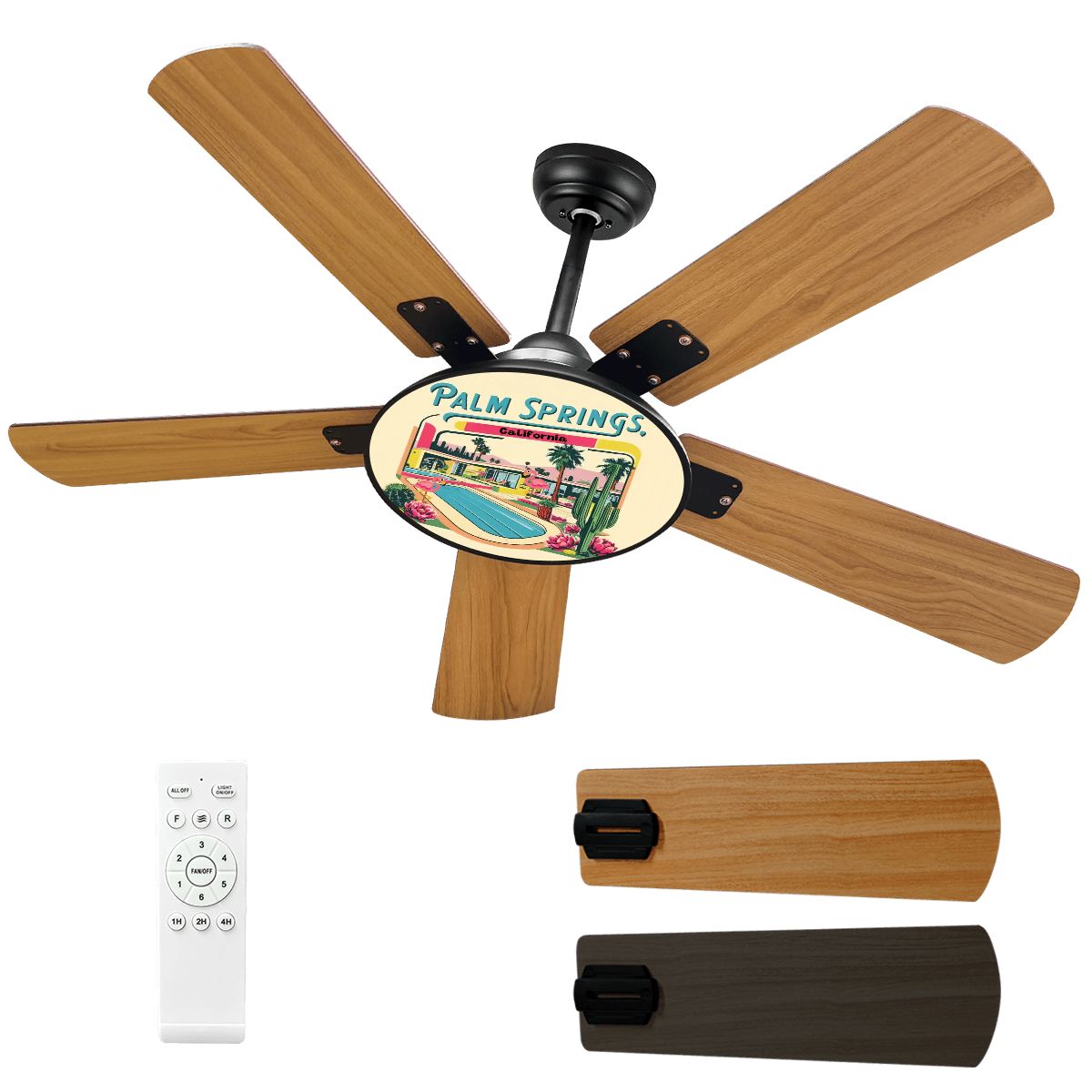 Mid Century Modern Palm Springs Cali, Kitschy Poolside Flamingo MCM Ceiling Fan With Light - Mid Century Modern Gal