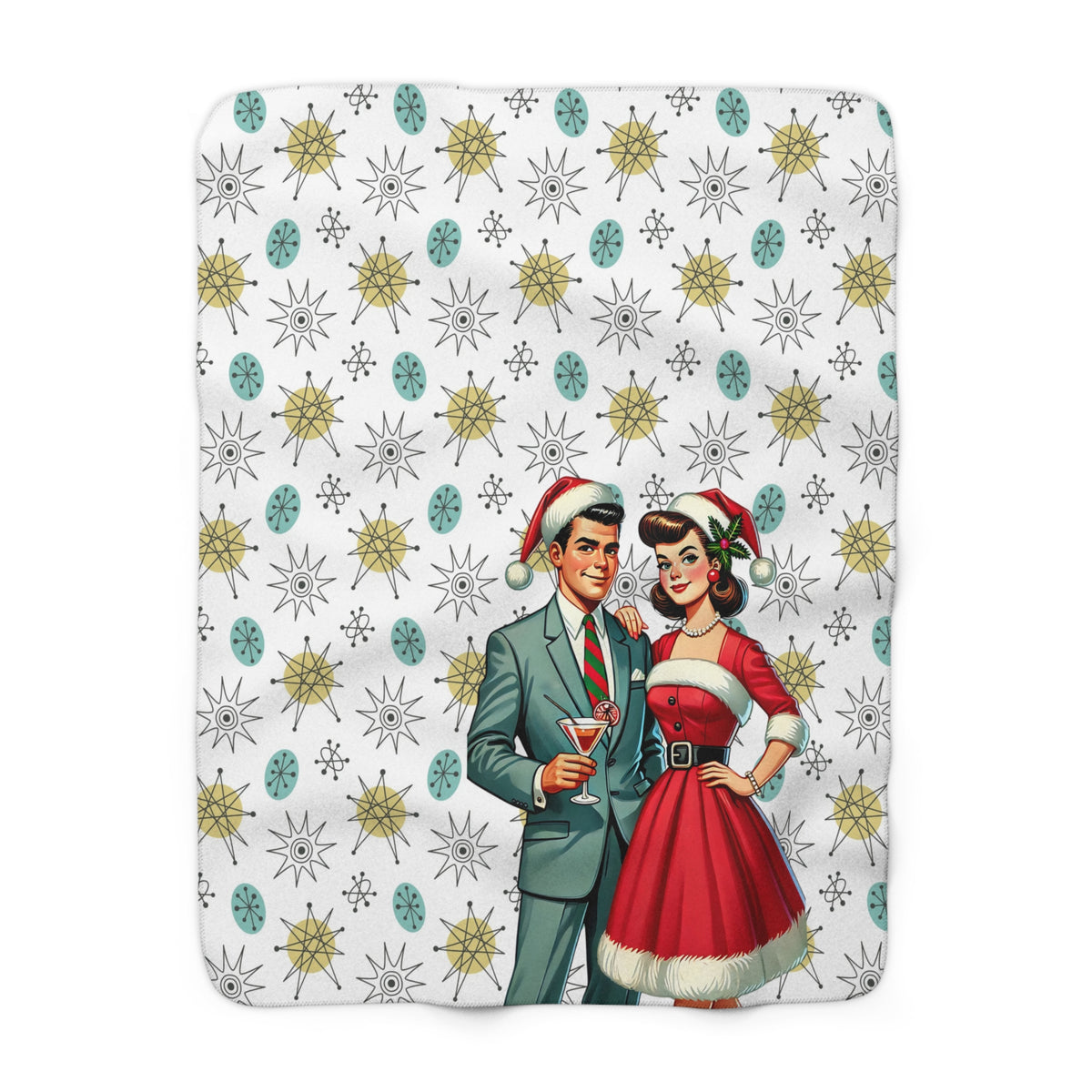 Holiday Cheers, 50s Atomic Style Cozy Kitschy Blanket Gift - Mid Century Modern Gal