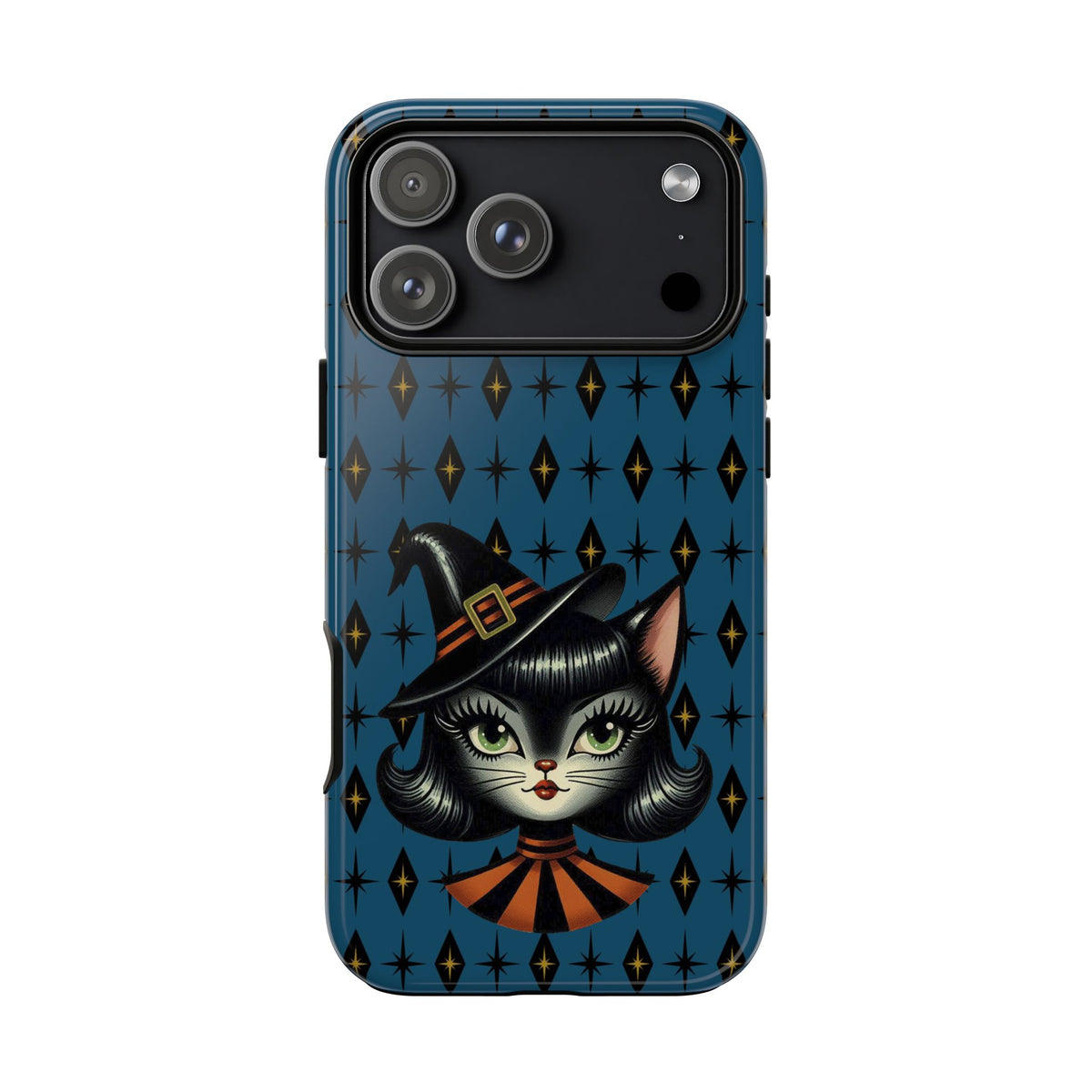Vintage Halloween Black Cat Sexy Sexton Mid Century Modern Blue Tough Phone Case