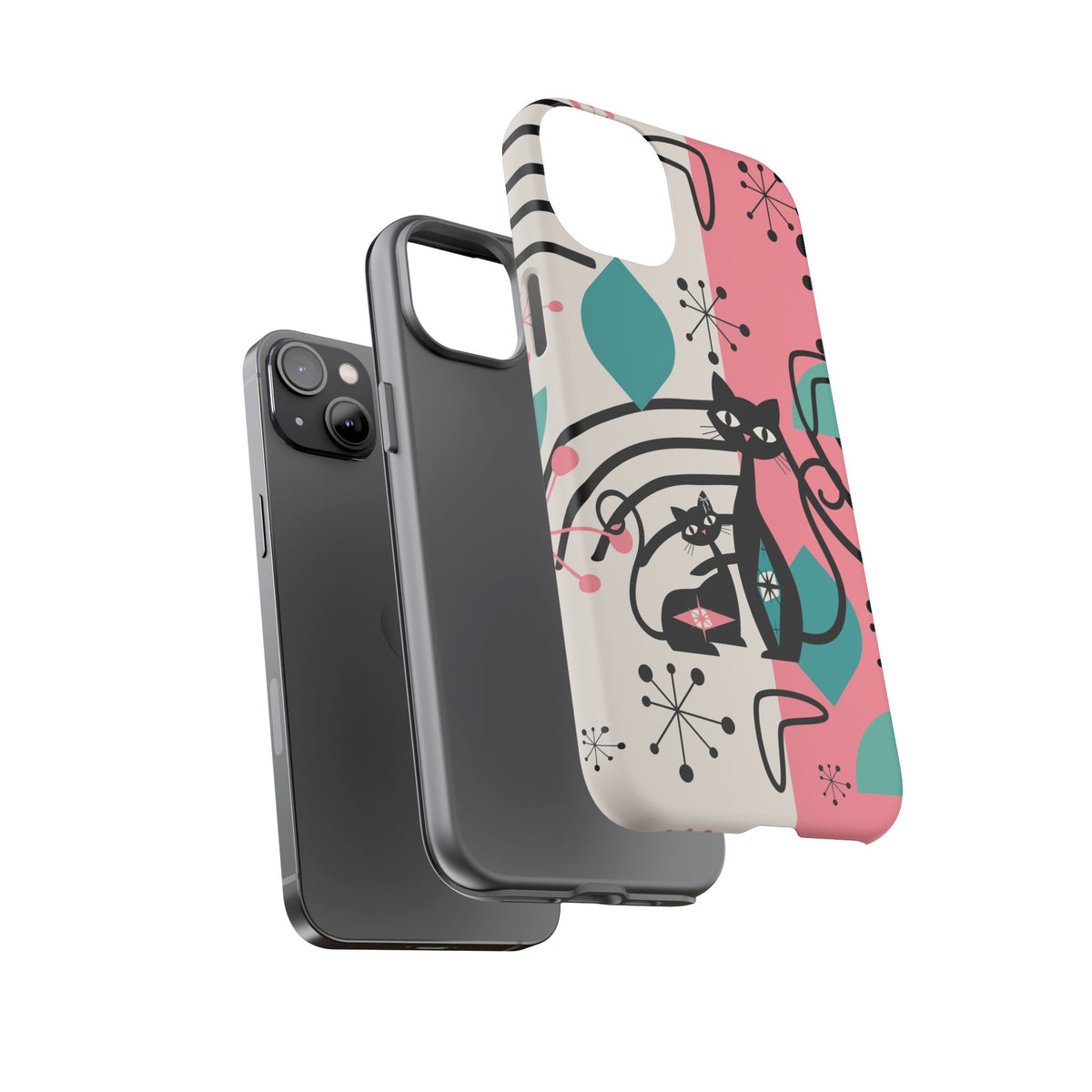 Mid Mod Atomic Cat Boomerang Starburst, Pink, Black Kitschy Stylish Cat Phone Case: Modern Design for Cat Lovers