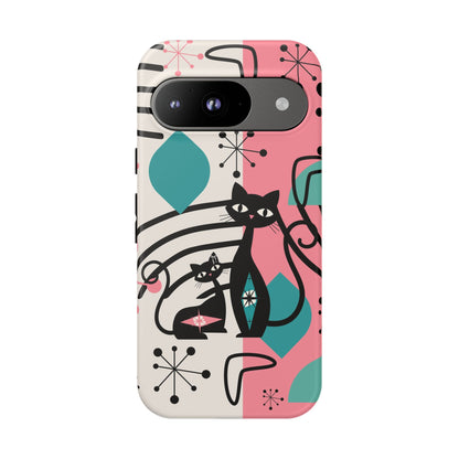 Mid Mod Atomic Cat Boomerang Starburst, Pink, Black Kitschy Stylish Cat Phone Case: Modern Design for Cat Lovers