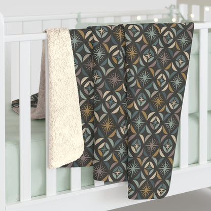 Mid Century Modern Elegant Gray Geometric Starburst Sherpa Fleece Blanket - Mid Century Modern Gal