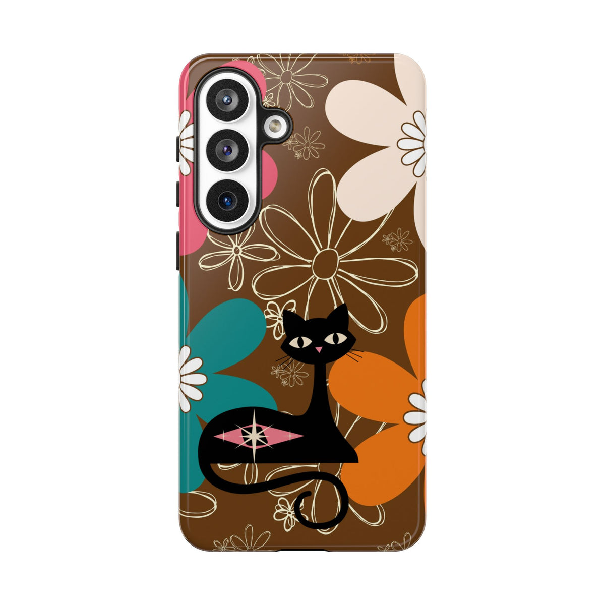 Atomic Cat Retro 70s Vibe Flower Power Tough Cases: Cute Floral and Cat Phone Case for Cat Lovers